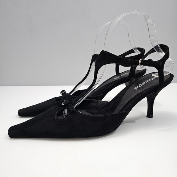 NEW Jeffrey Campbell Petit Pumps Womens 10 Black Suede Kitten Heel Pointed Toe - Picture 1 of 13